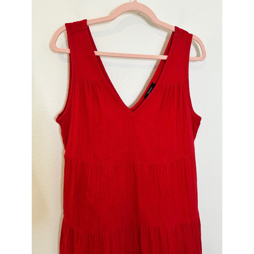 Quince Organic Cotton Gauze Tiered Midi Dress Size M Wild Cherry Red V Neck - Picture 4 of 7